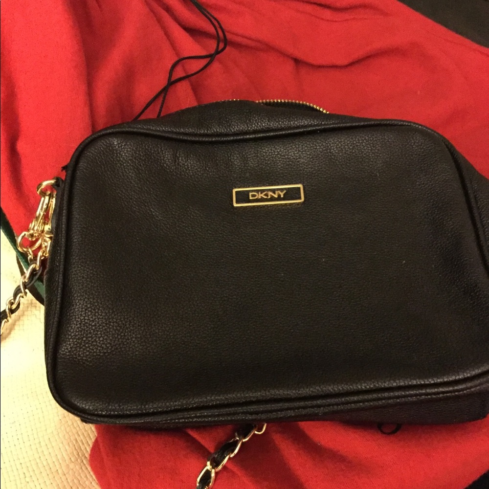 SOLD- DKNY Leather Small Crossbody With Chain.